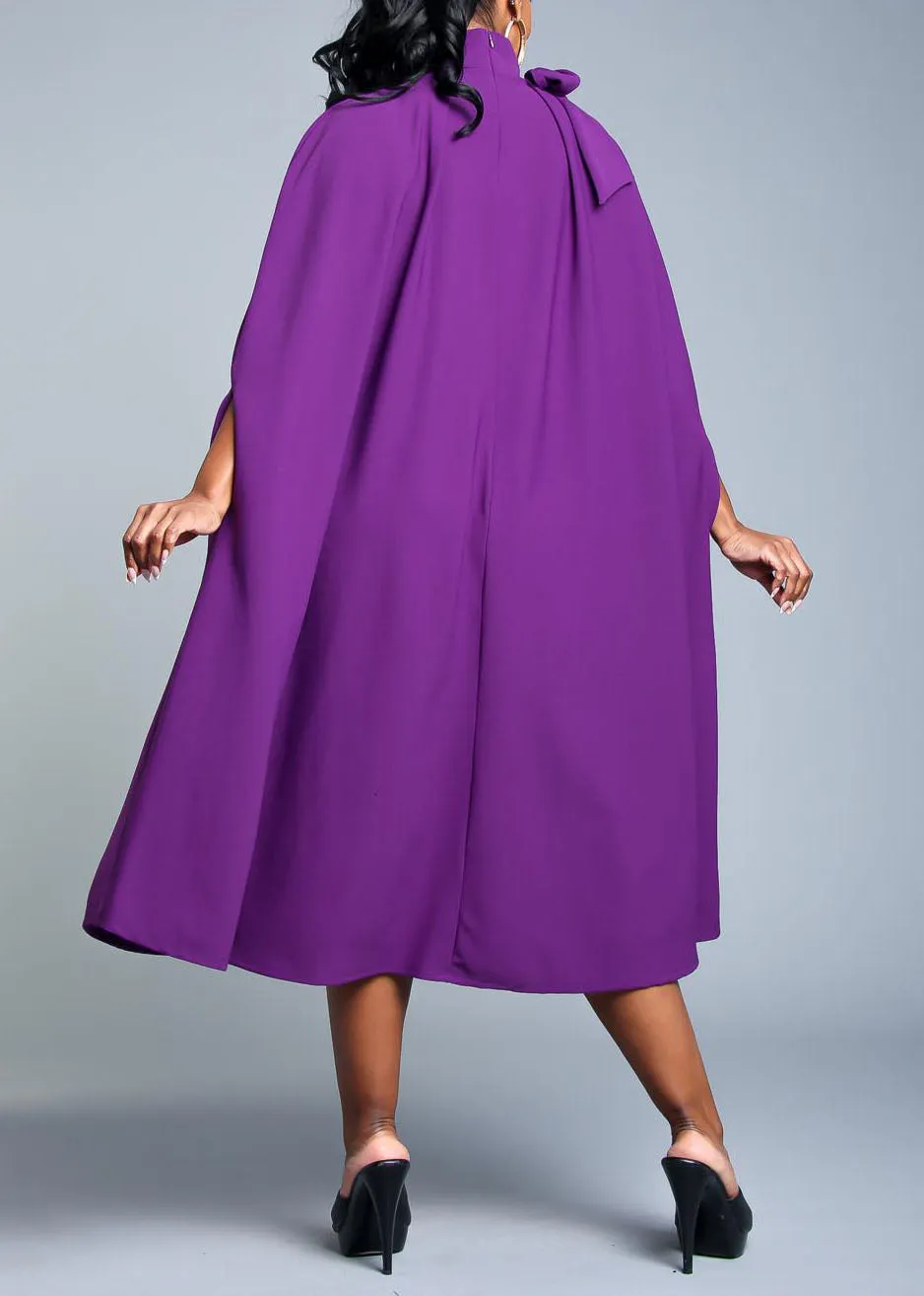 HI Curvy Plus Size Women Mock Neck Cape Midi Dress