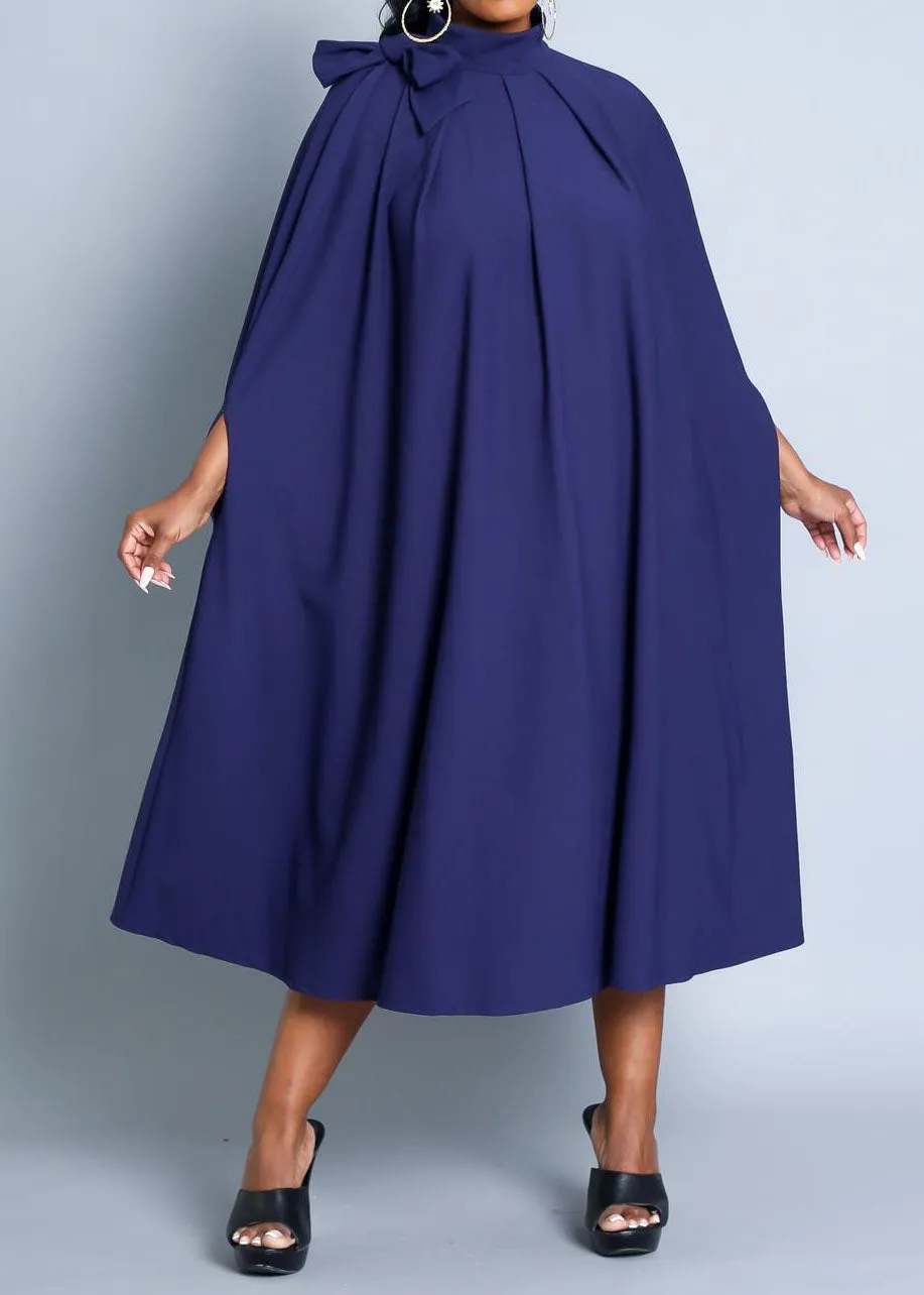 HI Curvy Plus Size Women Mock Neck Cape Midi Dress