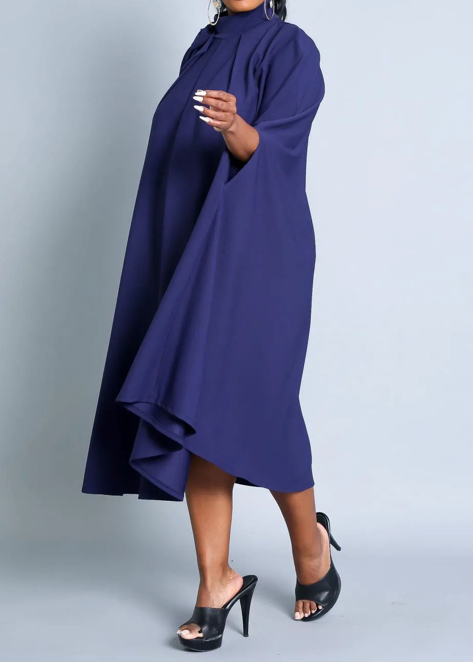 HI Curvy Plus Size Women Mock Neck Cape Midi Dress