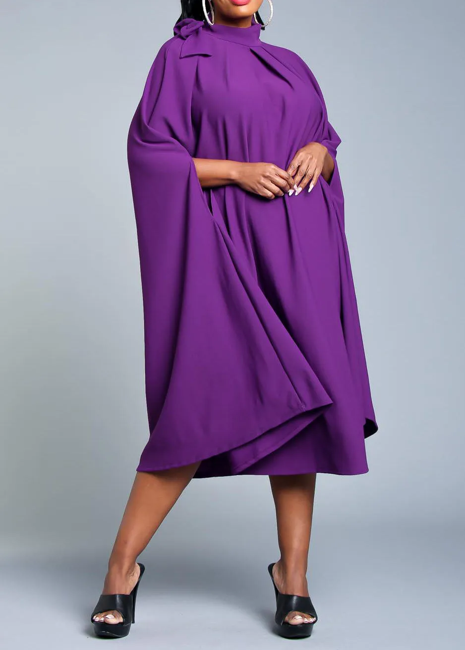 HI Curvy Plus Size Women Mock Neck Cape Midi Dress