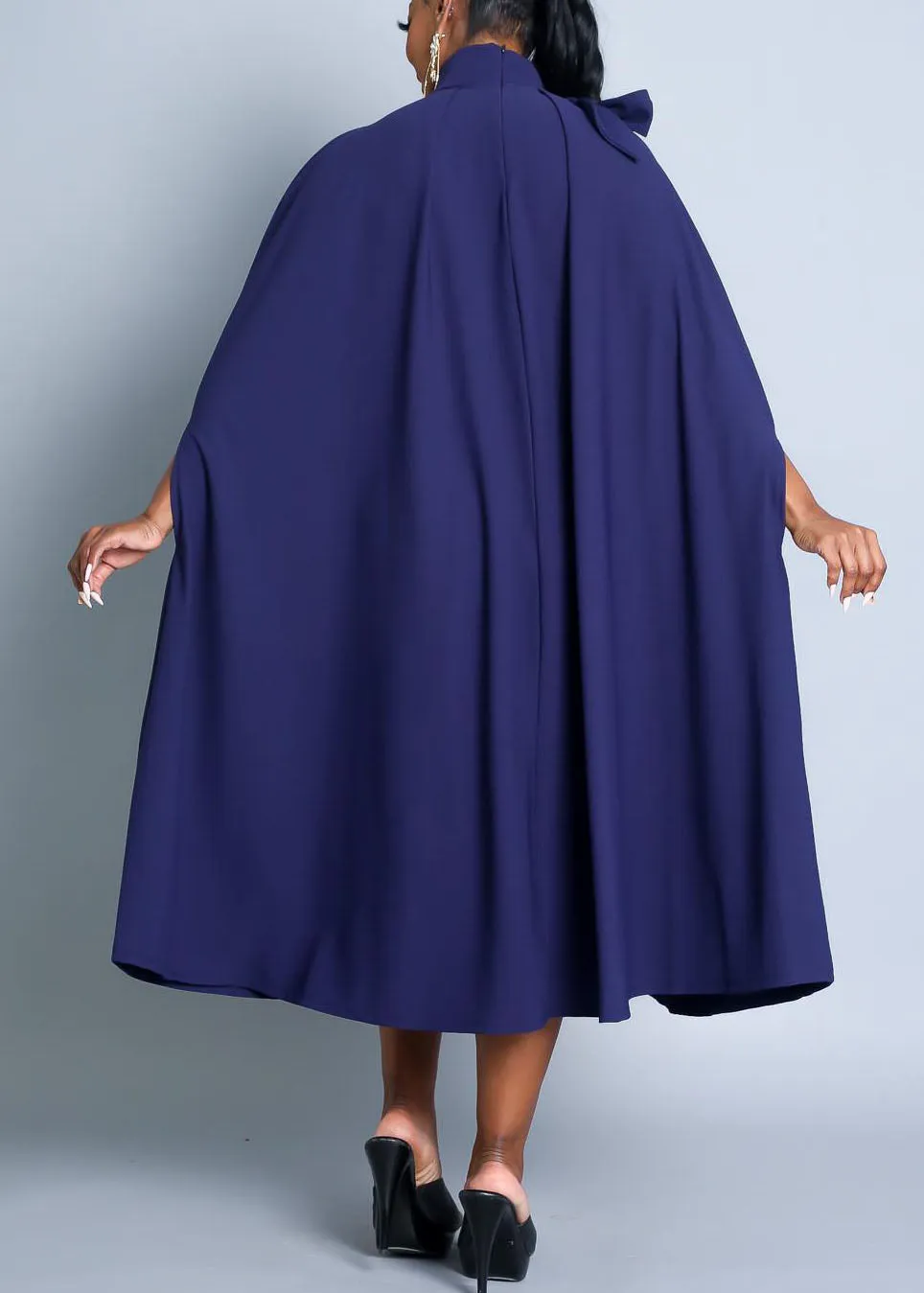 HI Curvy Plus Size Women Mock Neck Cape Midi Dress