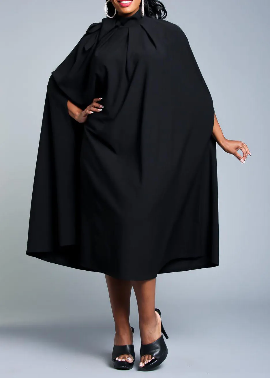 HI Curvy Plus Size Women Mock Neck Cape Midi Dress