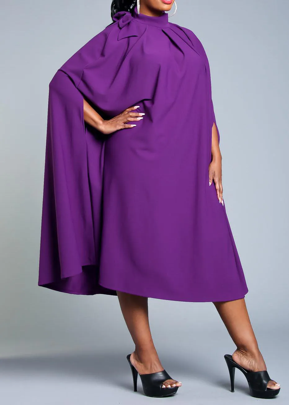 HI Curvy Plus Size Women Mock Neck Cape Midi Dress