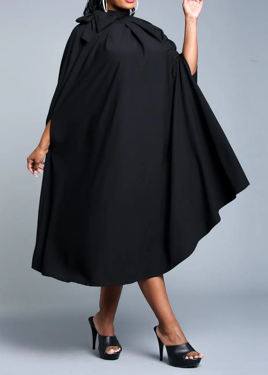 HI Curvy Plus Size Women Mock Neck Cape Midi Dress