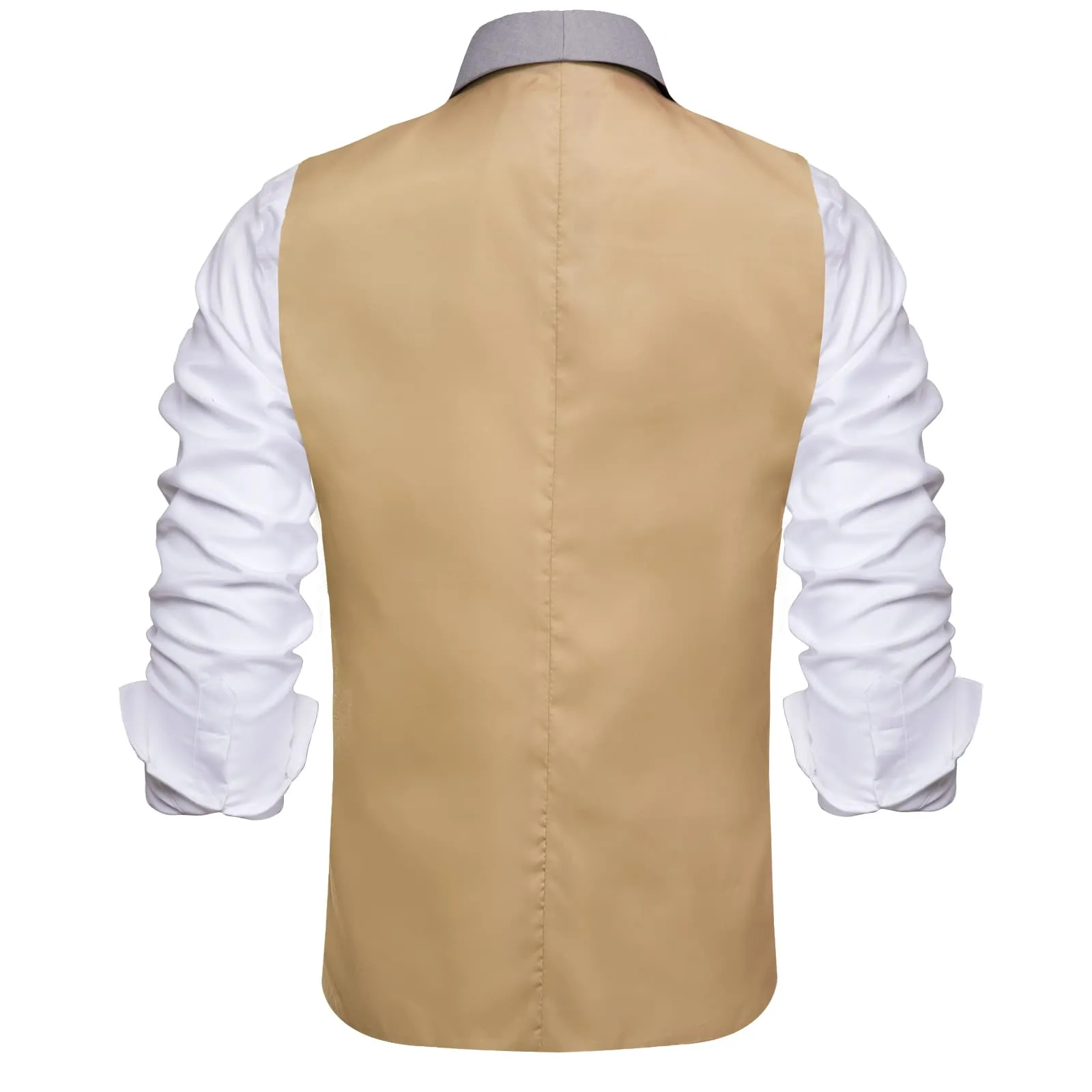 Hi-Tie Grey Shawl Collar Beige Solid Waistcoat Formal Vests for Business