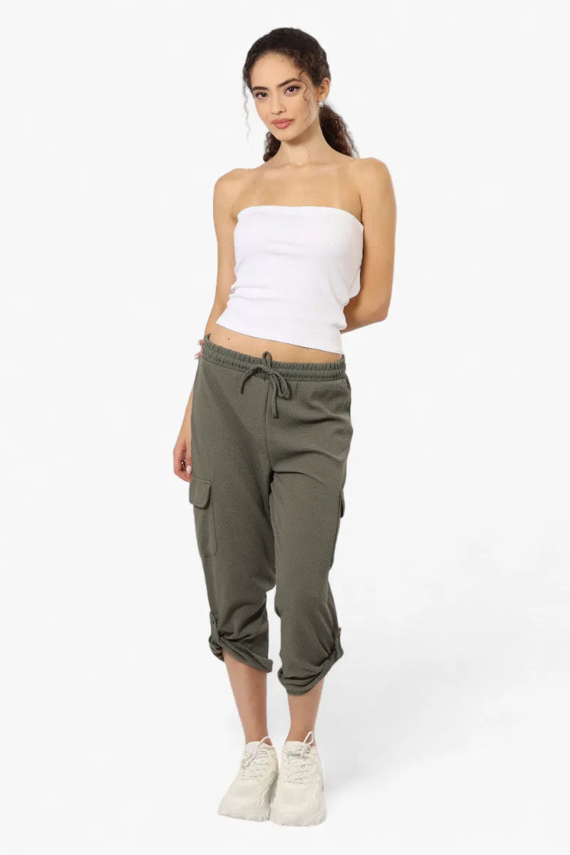 Impress Solid Tie Waist Cargo Pants - Olive