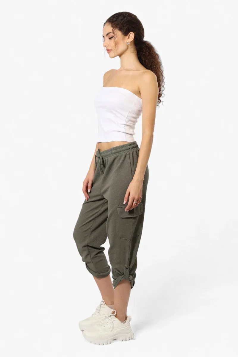 Impress Solid Tie Waist Cargo Pants - Olive