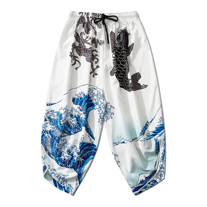 Japanese Pants Waves Print