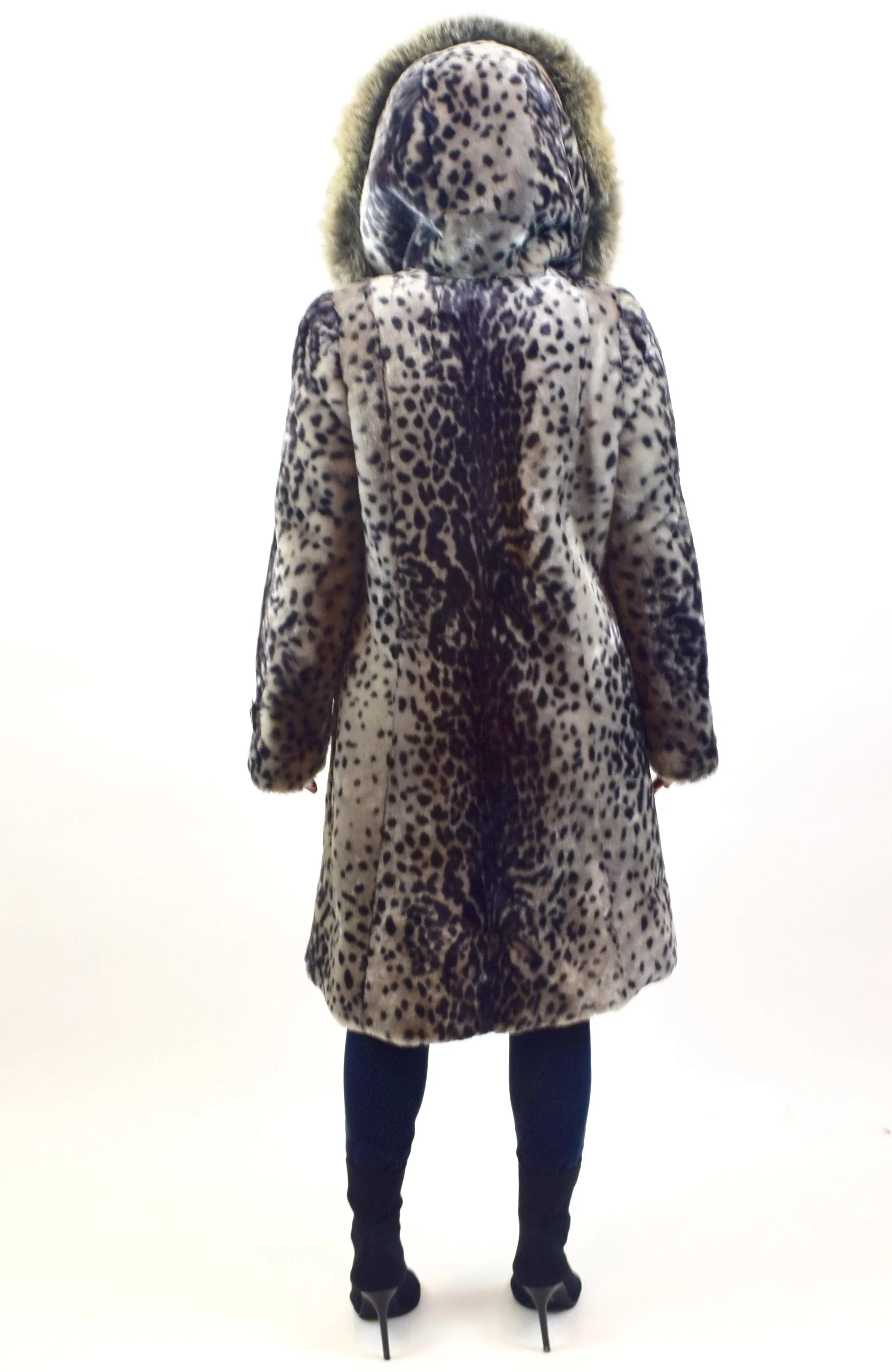 Leopard Dyed Mouton Lamb & Fox Fur Coat