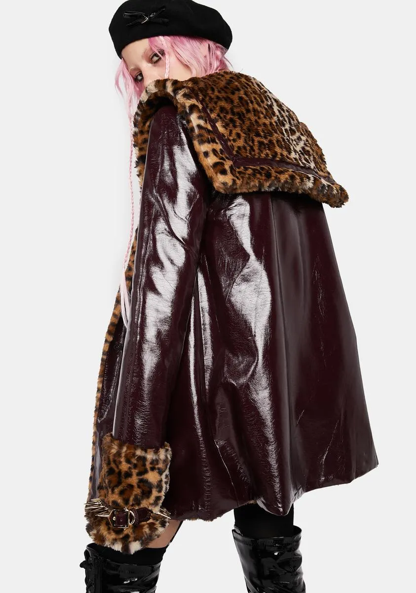 Leopard Faux Fur And Brown Leather Coat