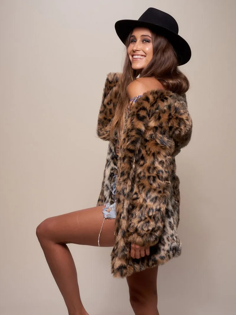 Leopard V-Neck Faux Fur Coat | Women's