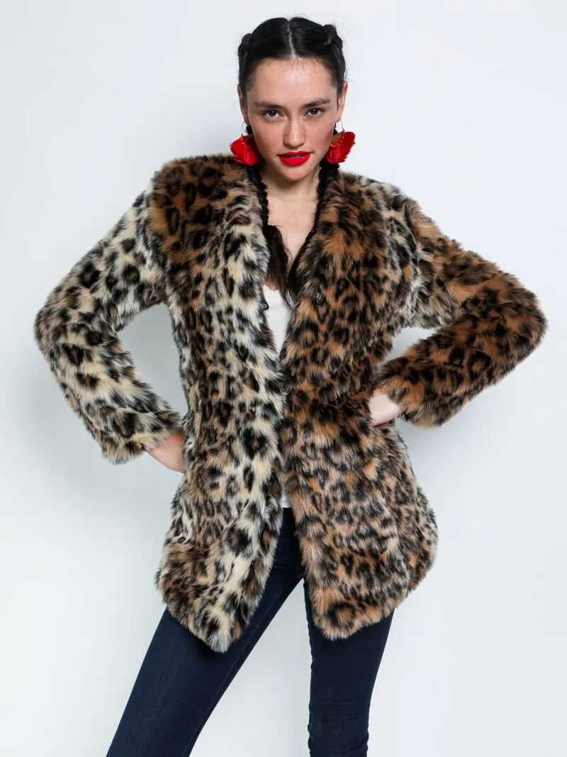 Leopard V-Neck Faux Fur Coat | Women's