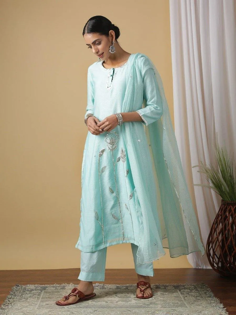 Light Blue Nalina Kurta With Pant & Dupatta (Set of 3)