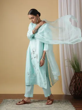 Light Blue Nalina Kurta With Pant & Dupatta (Set of 3)