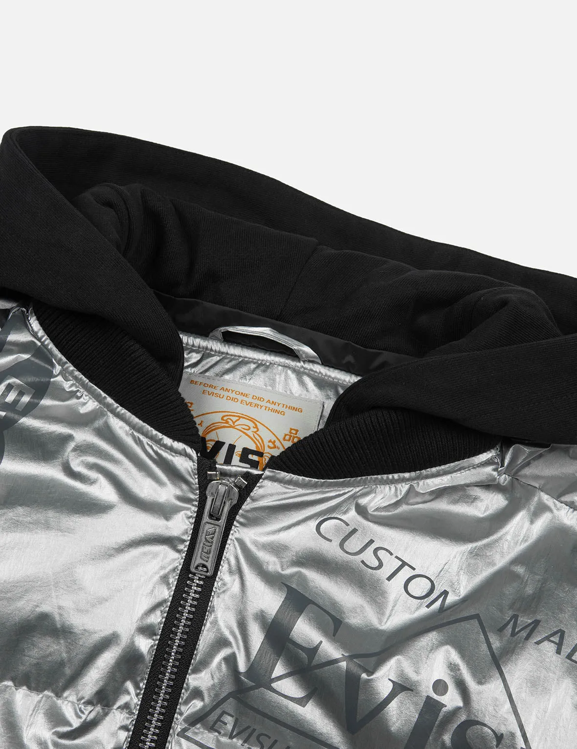 Logo and Kamon Print Bomber Down Jacket