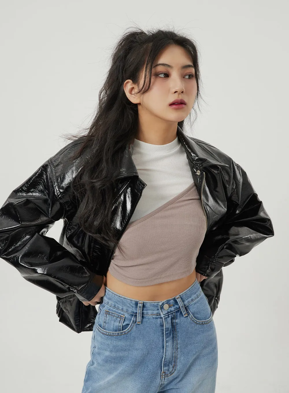 Loose Fit Glossy Bomber Jacket CG10