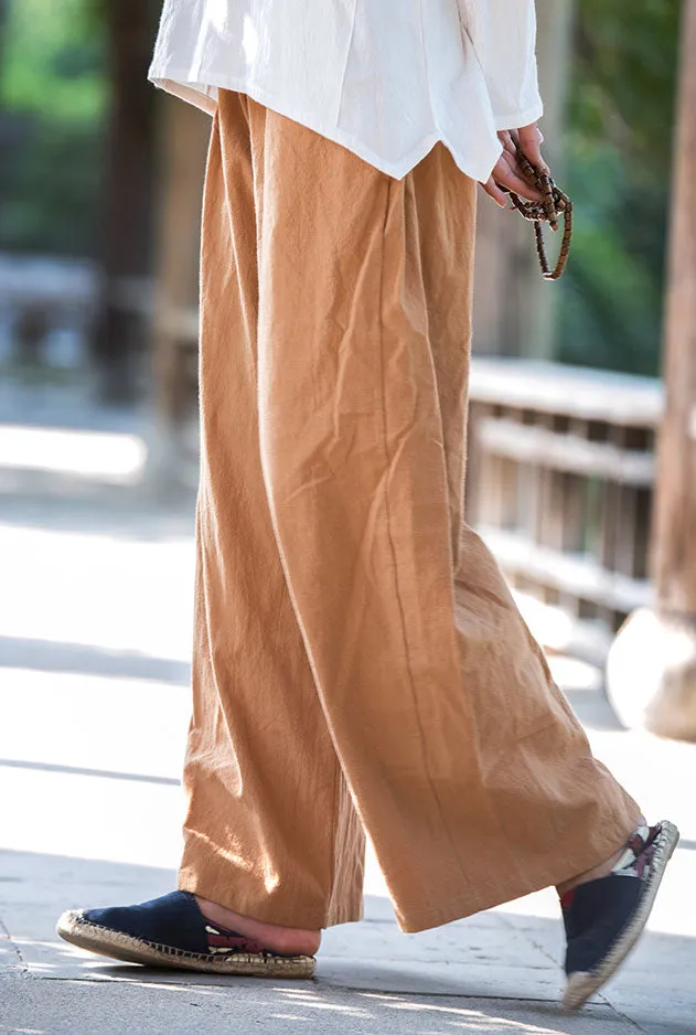 Loose-fitting flapper pants with elastic waist linen straight trousers slimming J091