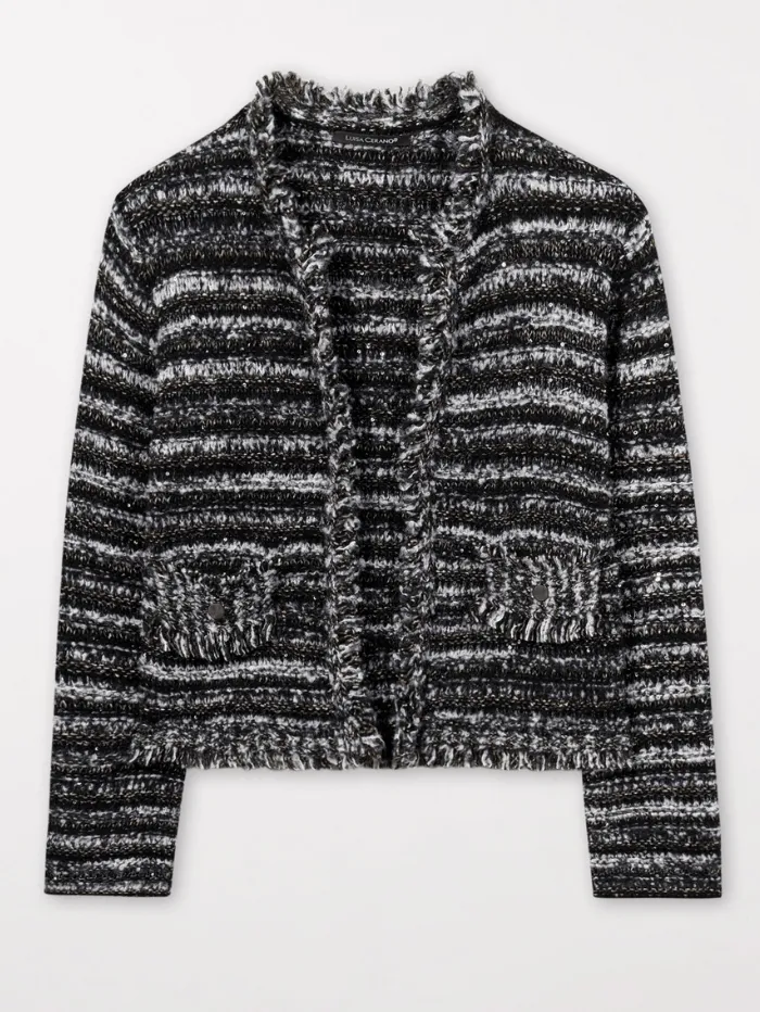 Luisa Cerano Fancy Tweed Fringe Jacket 488327 5330