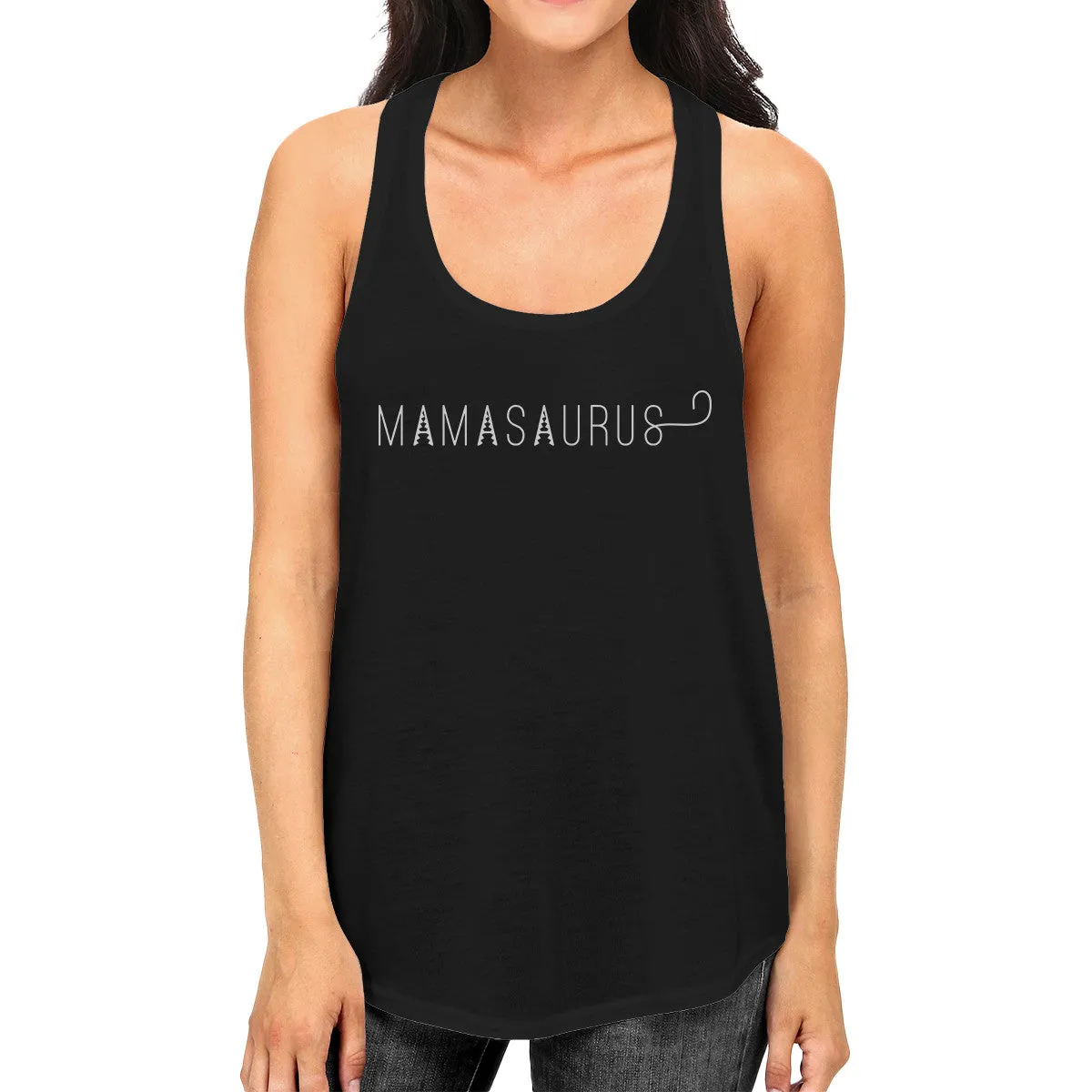 Mamasaurus Womens Black Sleeveless Graphic Tee Gift For Mom of Boys