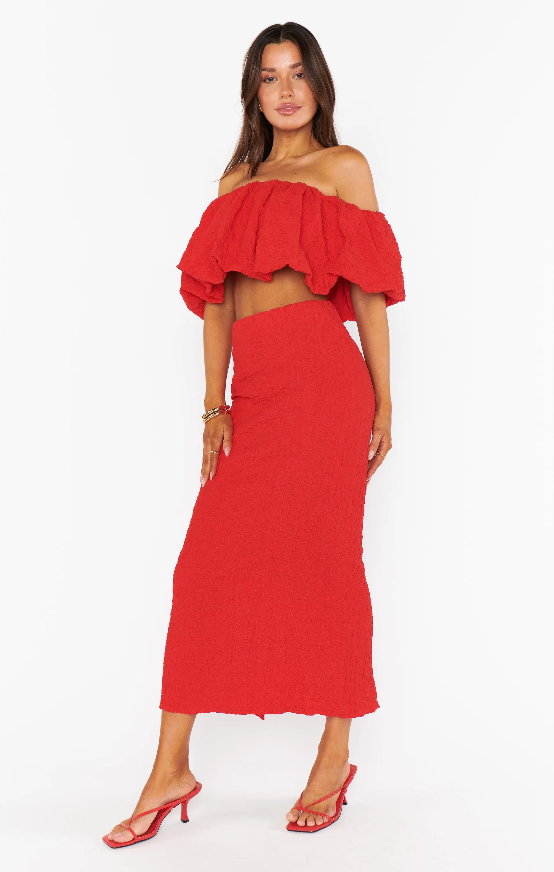 Maria Midi Skirt ~ Red Scrunch