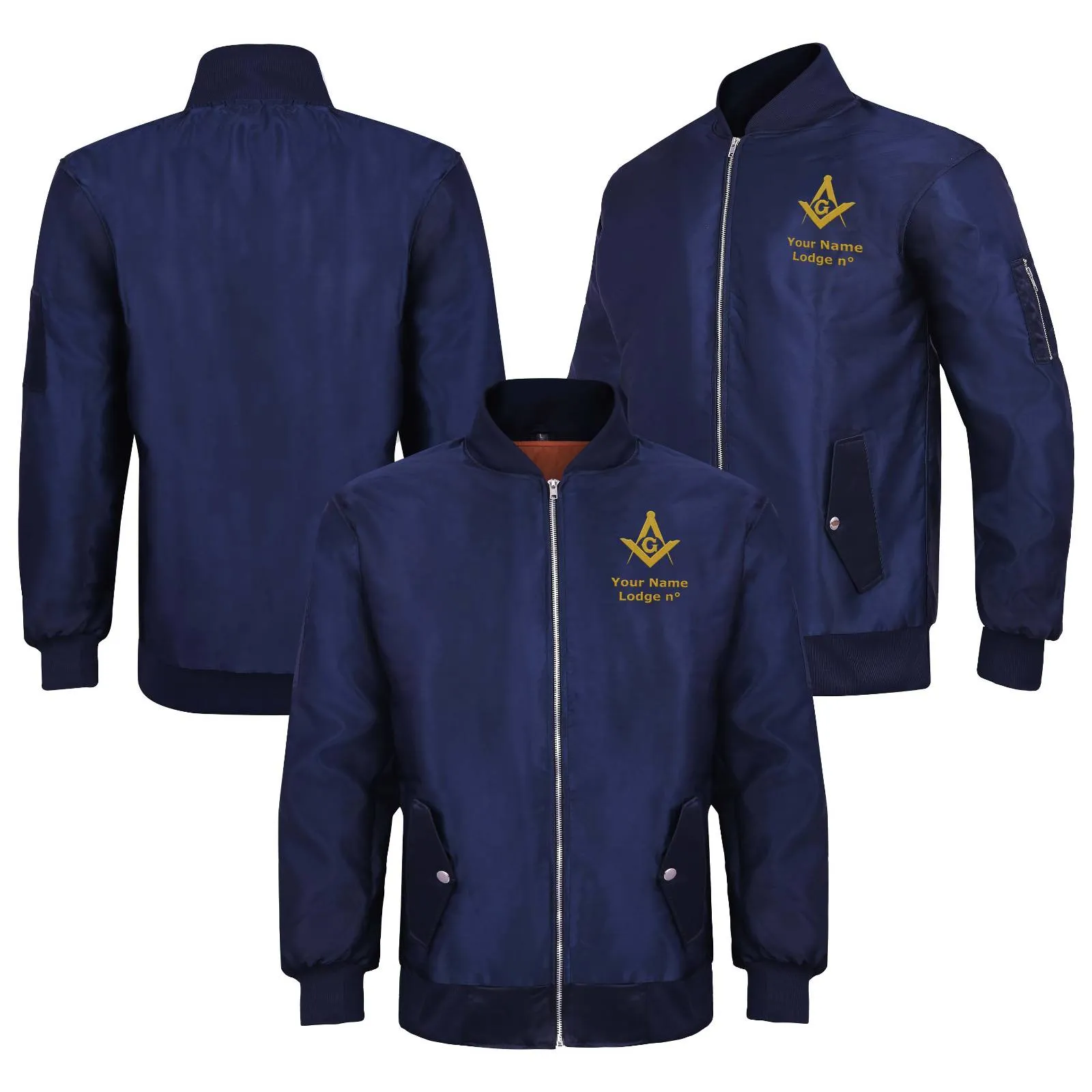 Master Mason Blue Lodge Jacket -  Nylon Blue Color With Gold Embroidery