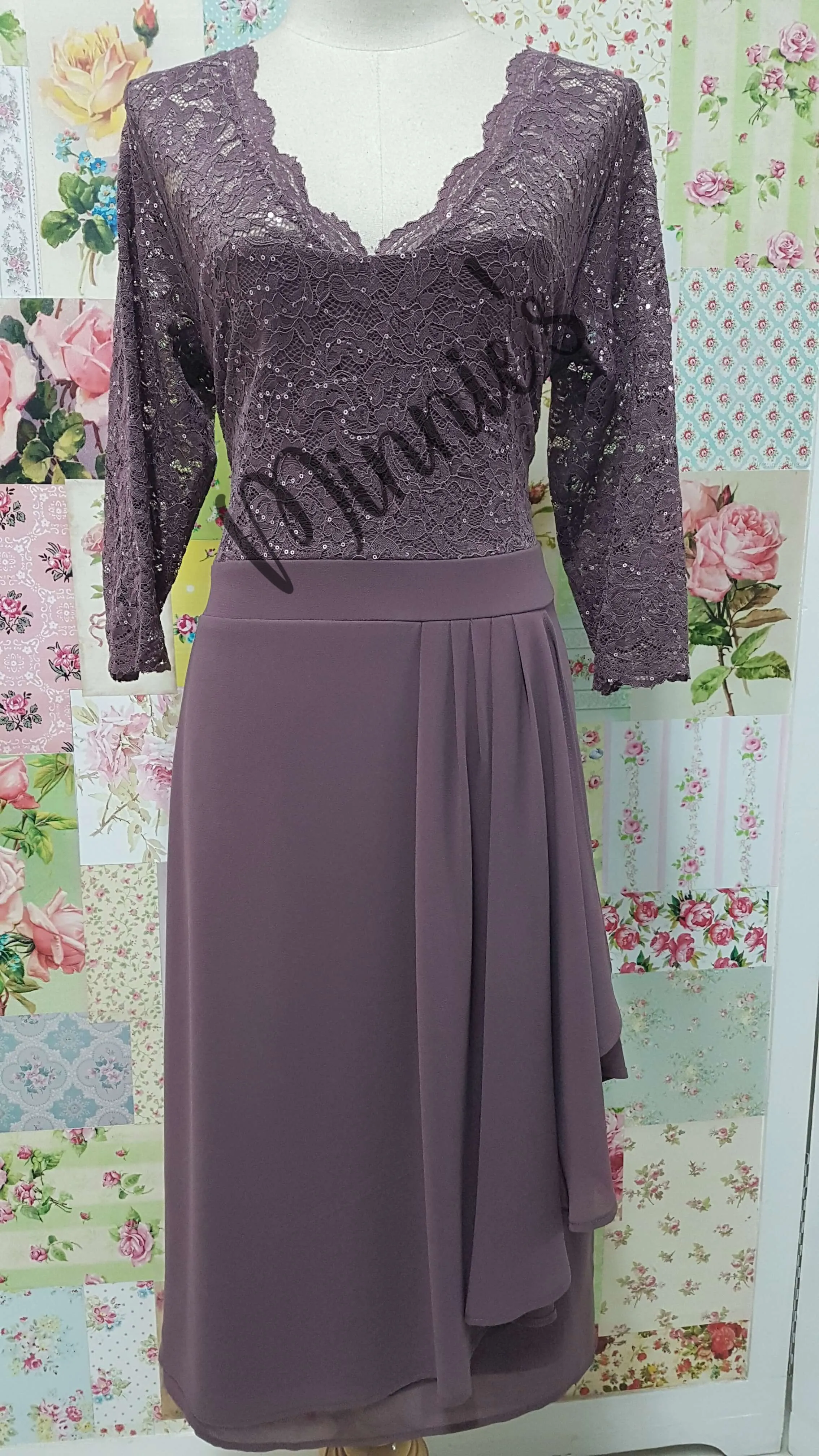 Mauve Lace & Chiffon Dress NA0105