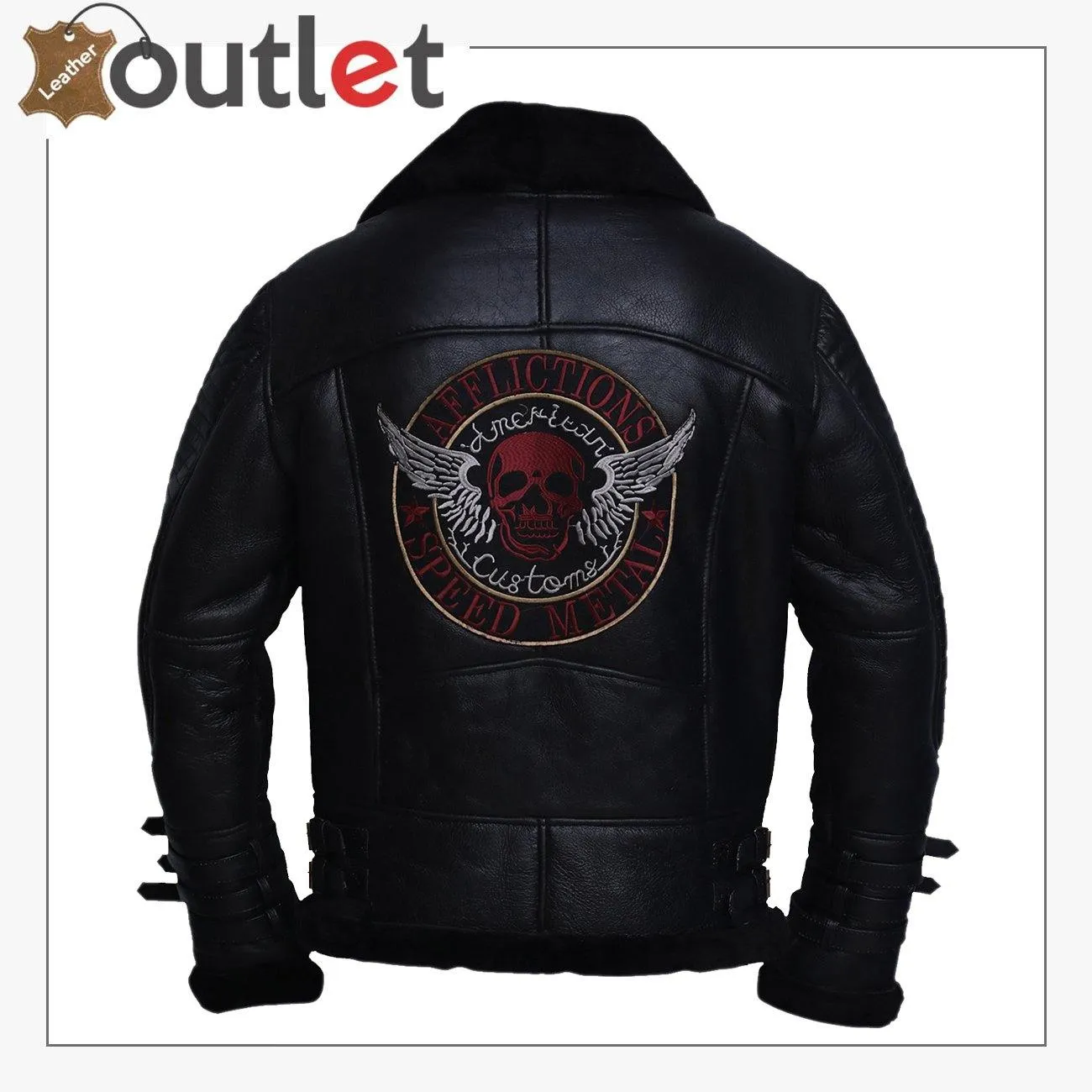 Men Black Biker Shearling Jacket