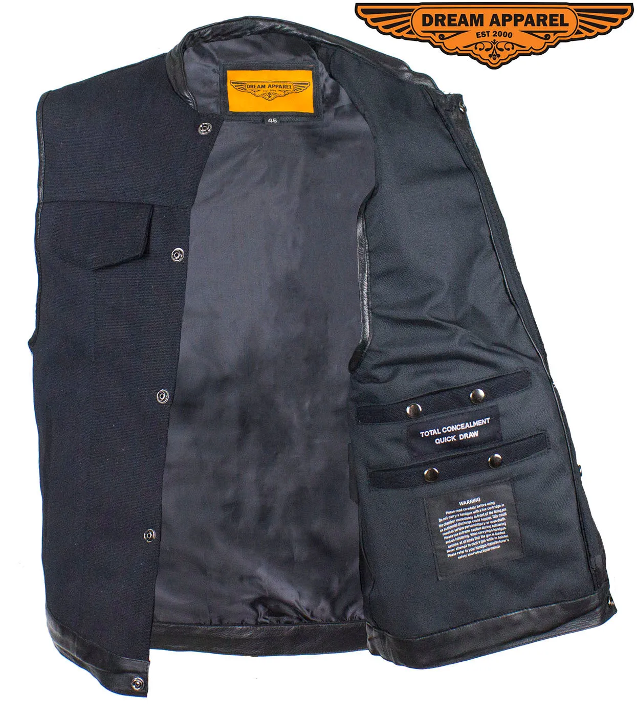 Mens Black Canvas Motorcycle Vest