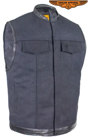 Mens Black Canvas Motorcycle Vest