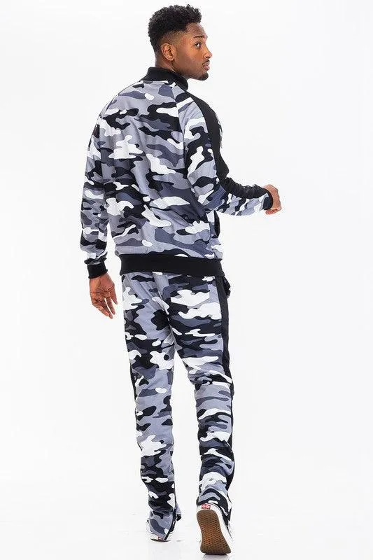 Mens Full Camo With Stripe Track Pants