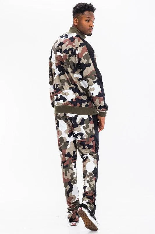 Mens Full Camo With Stripe Track Pants