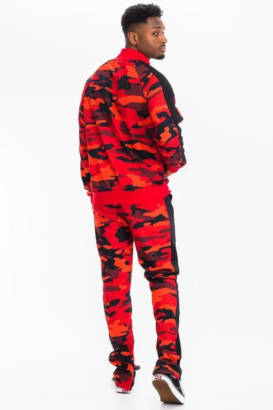 Mens Full Camo With Stripe Track Pants