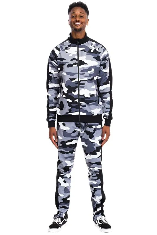 Mens Full Camo With Stripe Track Pants