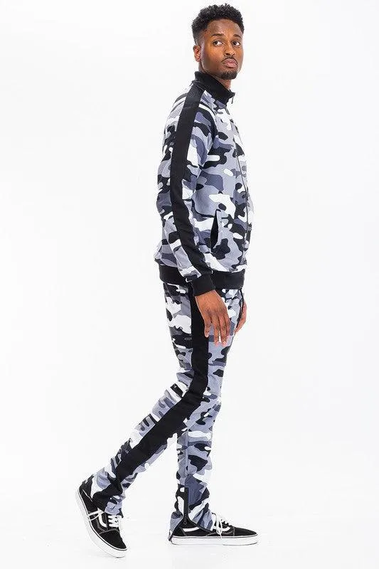 Mens Full Camo With Stripe Track Pants