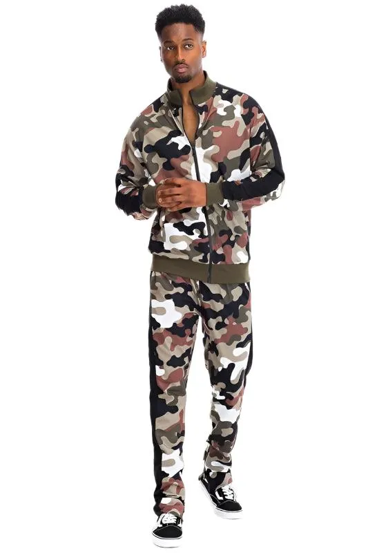 Mens Full Camo With Stripe Track Pants