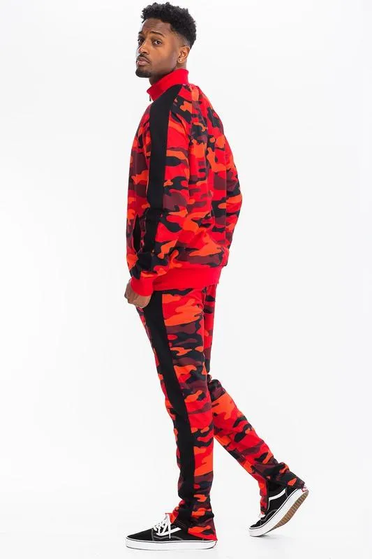 Mens Full Camo With Stripe Track Pants