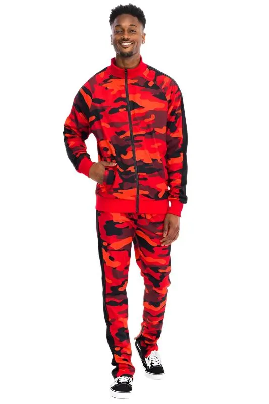 Mens Full Camo With Stripe Track Pants