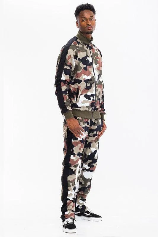 Mens Full Camo With Stripe Track Pants