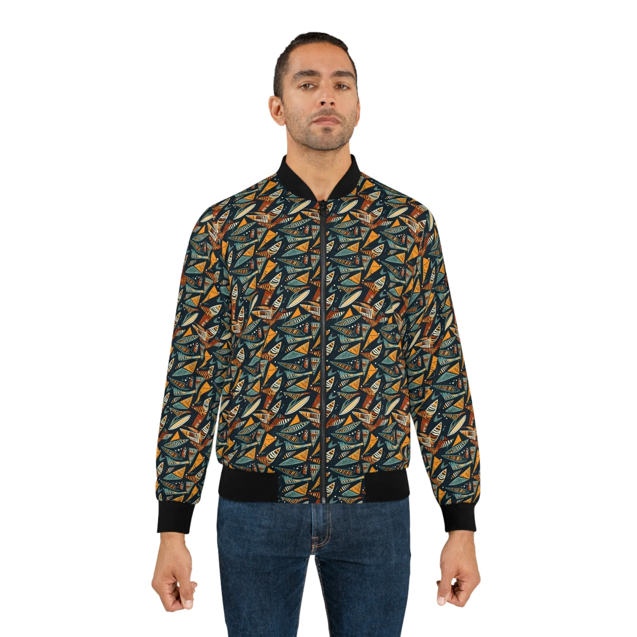 Men's Modern Kente Cloth Bomber Jacket