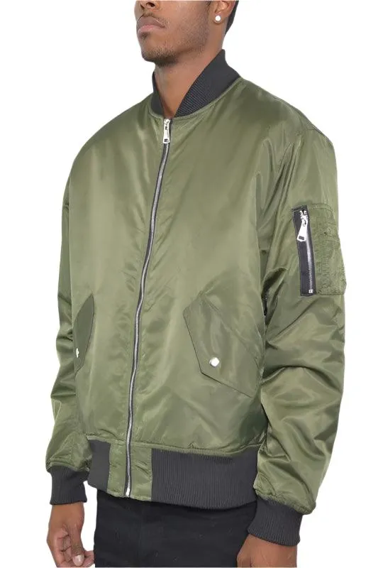 Mens Zipper Sleeve Solid Padded Bomber Jackets