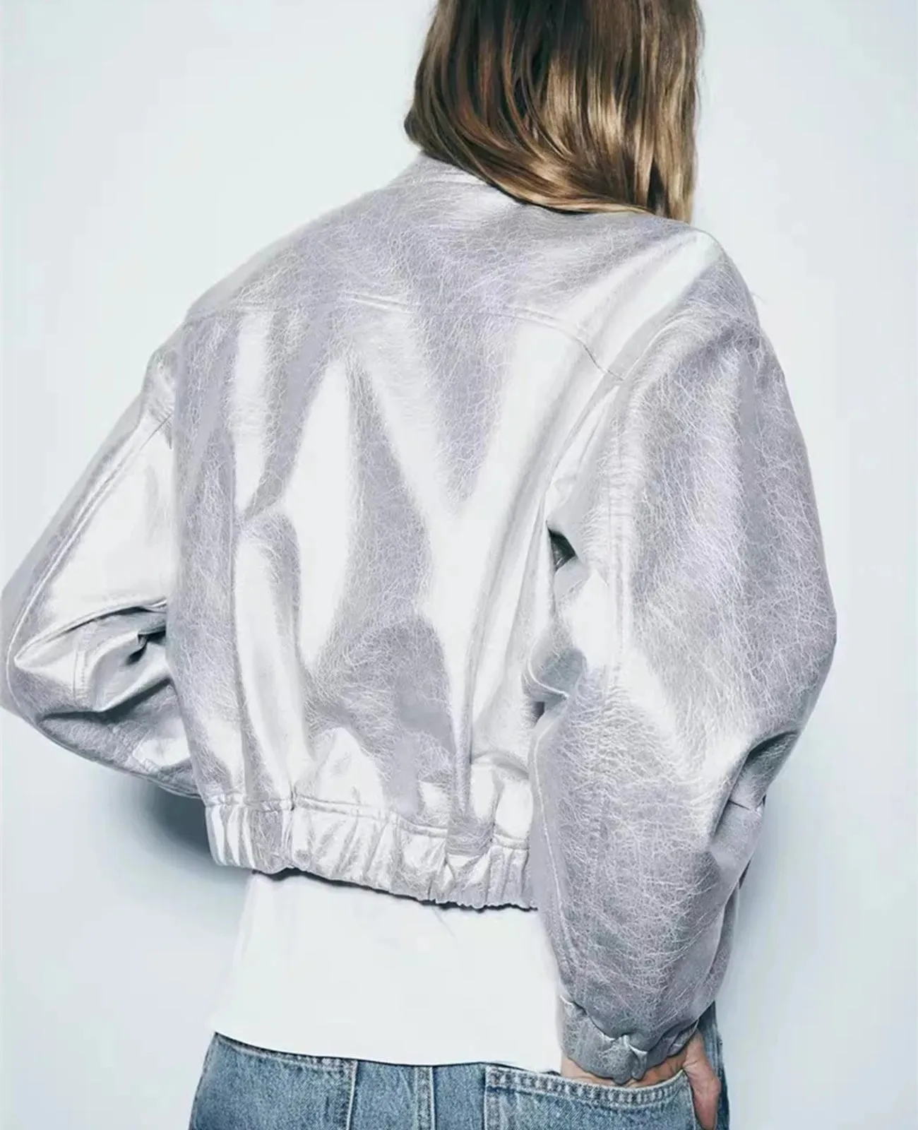 Metallic Bomber Silver Pilot Jacket