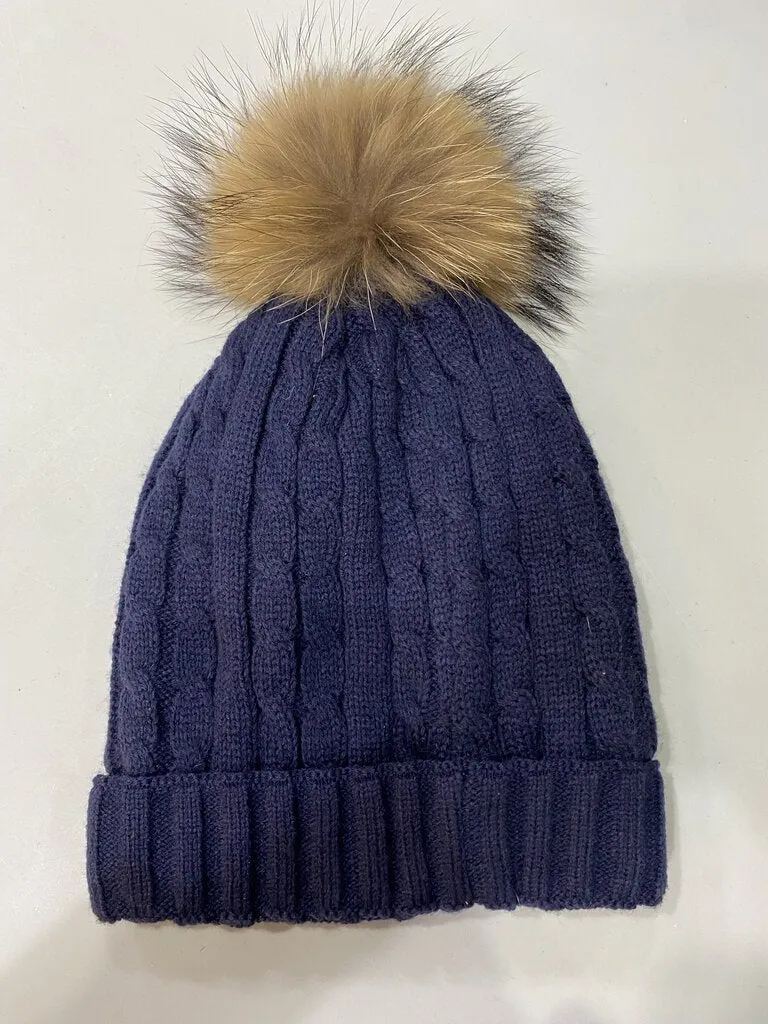 Mitchies knit toque w fur pompom NWT O/S