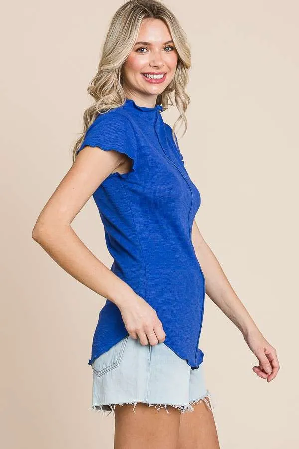 Mock Neck Merrow Cap Sleeve Top