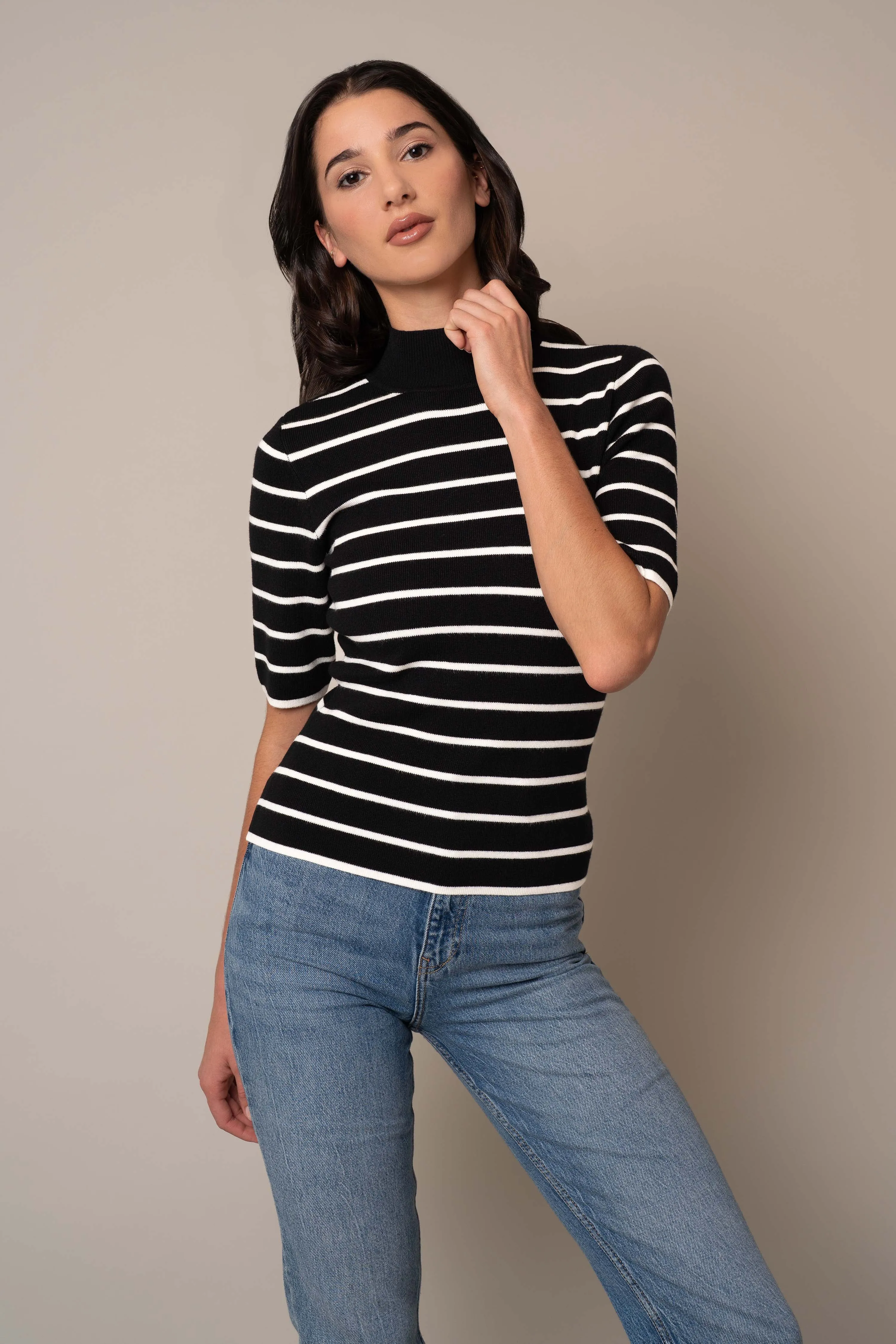 Mock Neck Striped Pullover