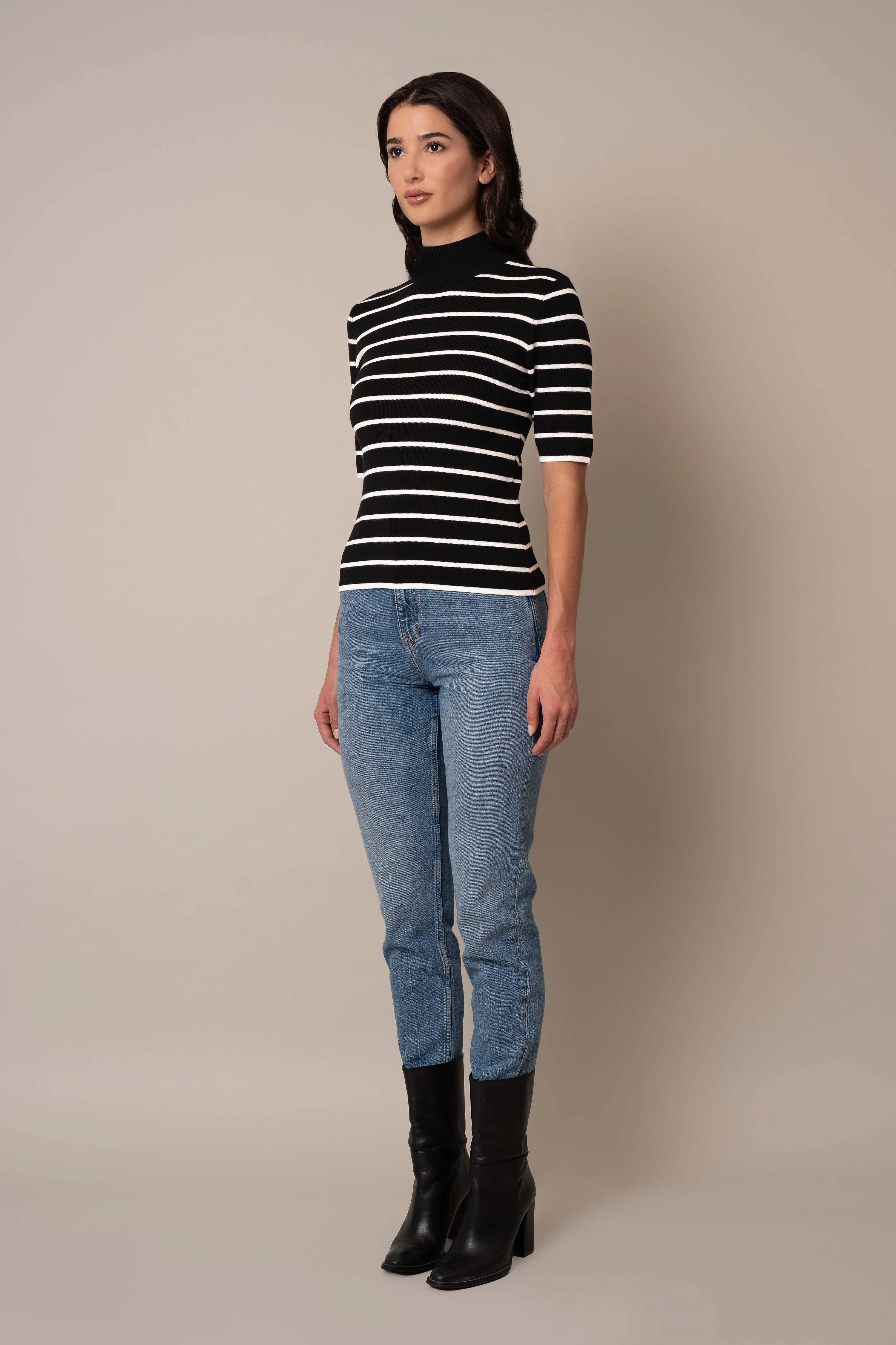 Mock Neck Striped Pullover