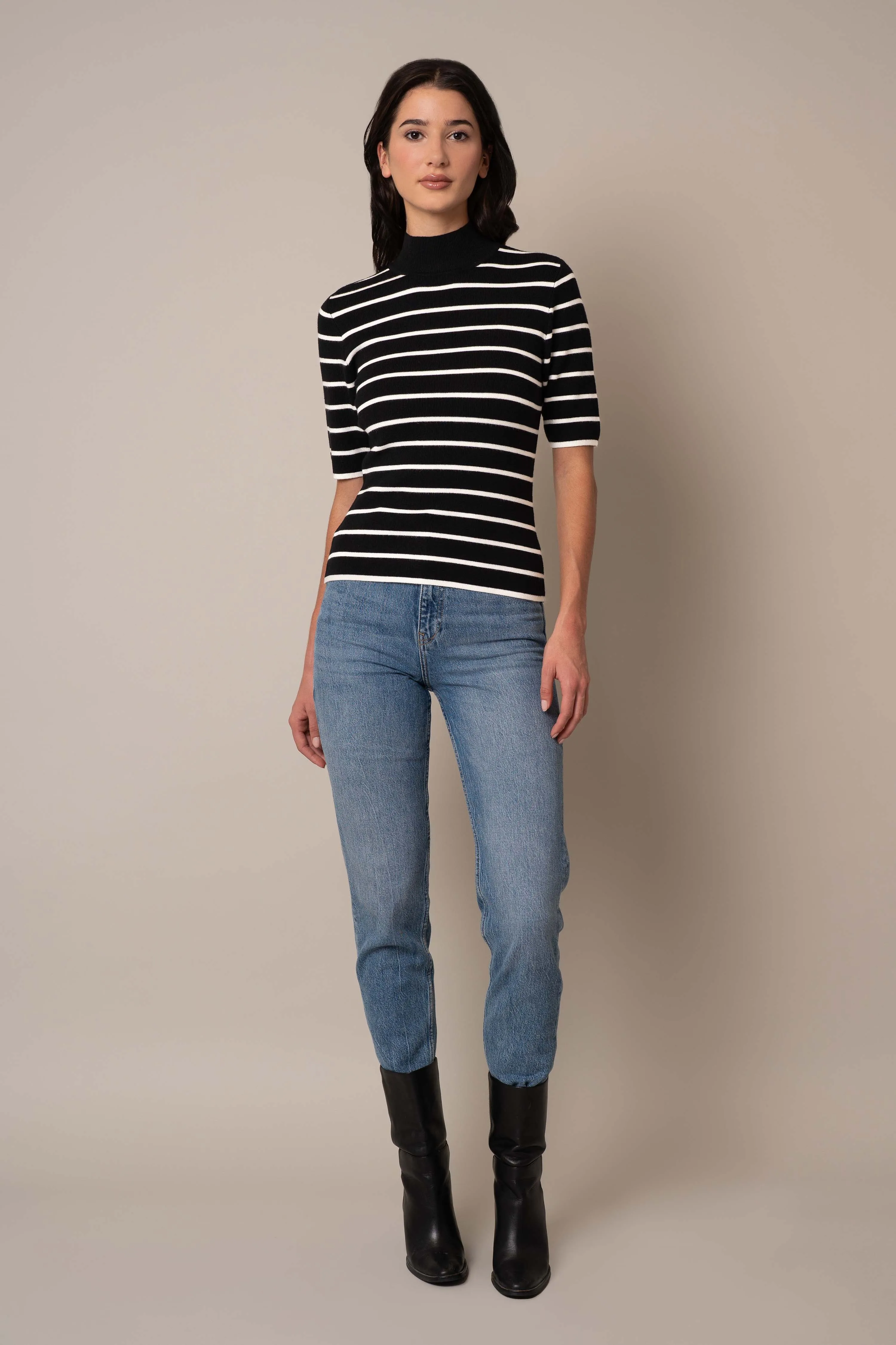 Mock Neck Striped Pullover