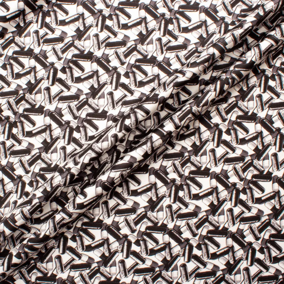 Monochrome 'Pill' Printed Pure Silk Twill Fabric