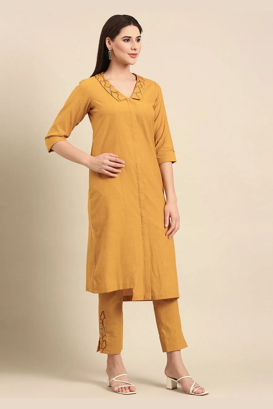 Mustard Embroidered Tunic & Pant Co-Ord Set