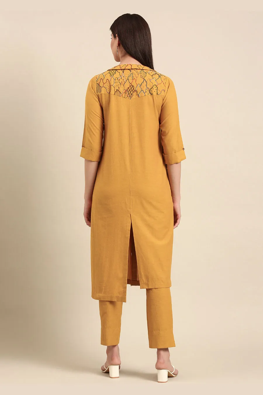 Mustard Embroidered Tunic & Pant Co-Ord Set