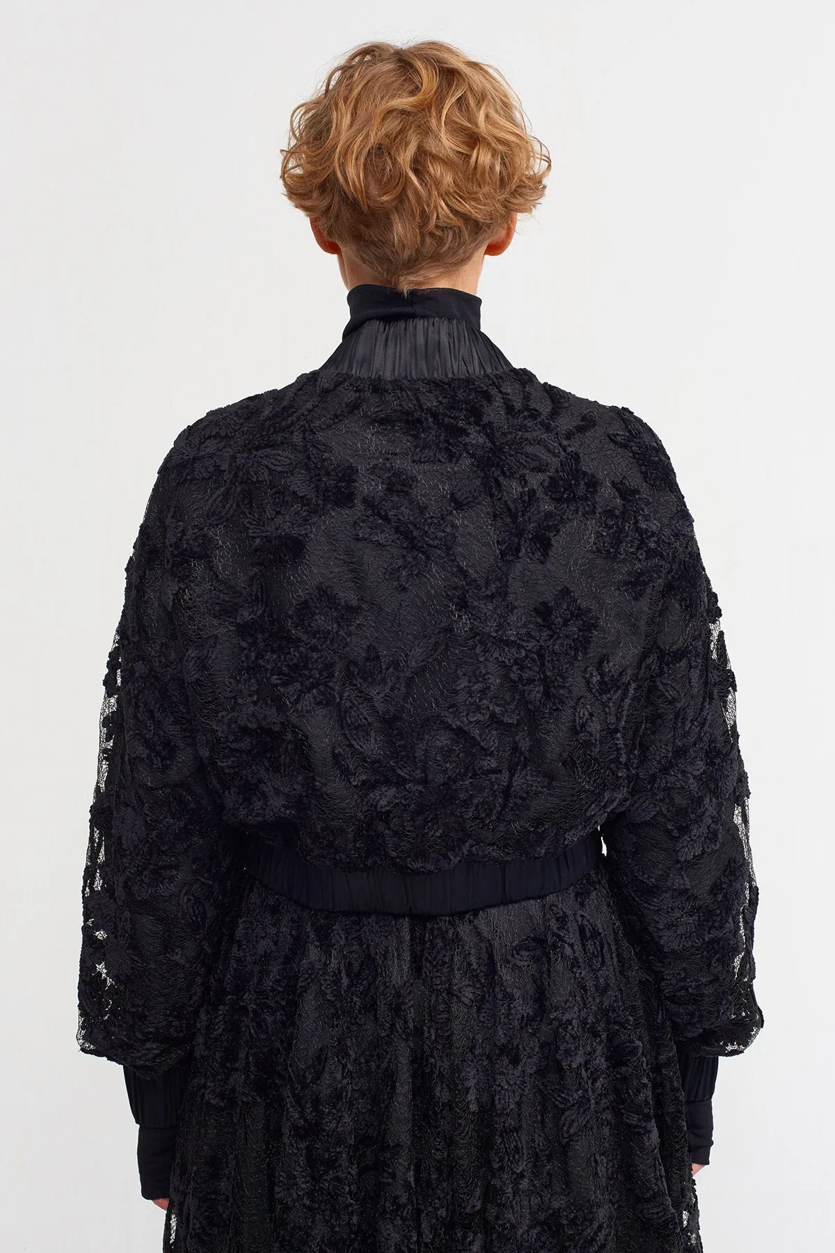 Nu Lace Embroidered Bomber Jacket Black